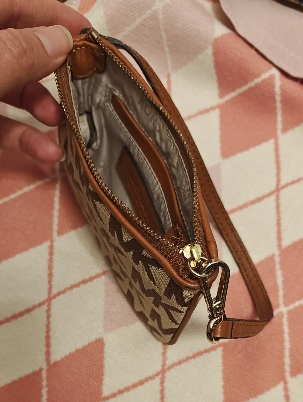 Michael Kors Tan & Brown MK Logo Wristlet